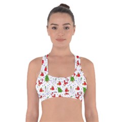 Christmas Santa Pattern Tree Cross Back Sports Bra by Sarkoni