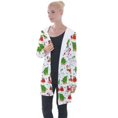 Christmas Santa Pattern Tree Longline Hooded Cardigan