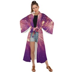 Fireworks On A Purple With Fireworks New Year Christmas Pattern Maxi Kimono by Sarkoni