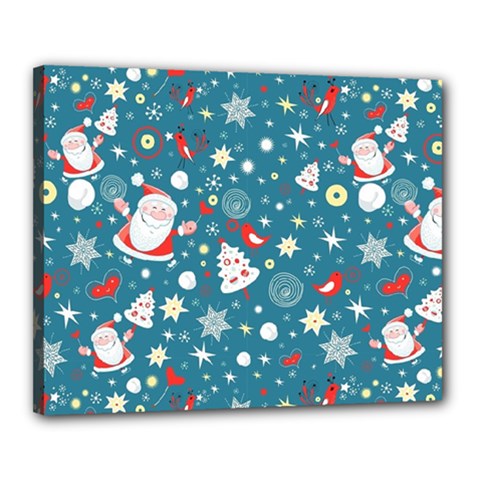 Christmas Pattern Santa Blue Canvas 20  X 16  (stretched)