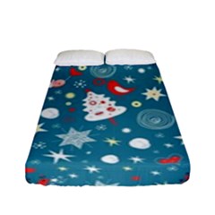 Christmas Pattern Santa Blue Fitted Sheet (full/ Double Size)