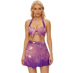 Fireworks On A Purple With Fireworks New Year Christmas Pattern Vintage Style Bikini Top And Skirt Set  by Sarkoni