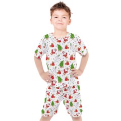 Christmas Santa Pattern Tree Kids  T-shirt And Shorts Set by Sarkoni