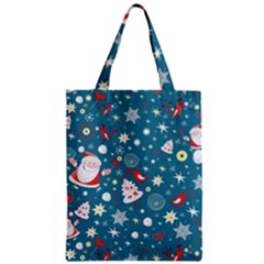 Christmas Pattern Santa Blue Zipper Classic Tote Bag