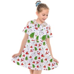 Christmas Santa Pattern Tree Kids  Short Sleeve Shirt Dress