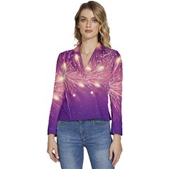 Fireworks On A Purple With Fireworks New Year Christmas Pattern Women s Long Sleeve Revers Collar Cropped Jacket by Sarkoni