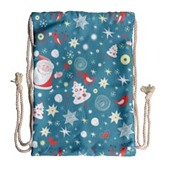 Christmas Pattern Santa Blue Drawstring Bag (large)