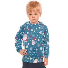 Christmas Pattern Santa Blue Kids  Hooded Pullover by Sarkoni