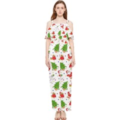 Christmas Santa Pattern Tree Draped Sleeveless Chiffon Jumpsuit by Sarkoni