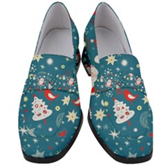 Christmas Pattern Santa Blue Women s Chunky Heel Loafers by Sarkoni