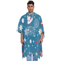 Christmas Pattern Santa Blue Men s Hooded Rain Ponchos by Sarkoni