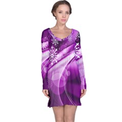 Purple Abstract Merry Christmas Xmas Pattern Long Sleeve Nightdress