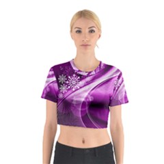 Purple Abstract Merry Christmas Xmas Pattern Cotton Crop Top