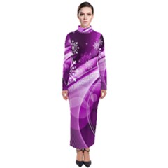 Purple Abstract Merry Christmas Xmas Pattern Turtleneck Maxi Dress