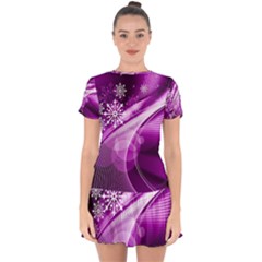 Purple Abstract Merry Christmas Xmas Pattern Drop Hem Mini Chiffon Dress by Sarkoni