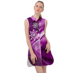 Purple Abstract Merry Christmas Xmas Pattern Sleeveless Shirt Dress by Sarkoni