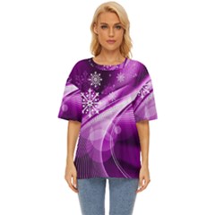 Purple Abstract Merry Christmas Xmas Pattern Oversized Basic T-shirt