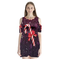 Christmas Lollipop Bowknot Celebrations Shoulder Cutout Velvet One Piece