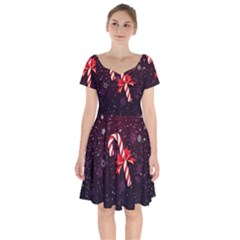 Christmas Lollipop Bowknot Celebrations Short Sleeve Bardot Dress by Sarkoni