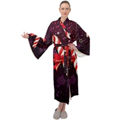 Christmas Lollipop Bowknot Celebrations Maxi Velvet Kimono