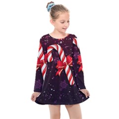 Christmas Lollipop Bowknot Celebrations Kids  Long Sleeve Dress by Sarkoni