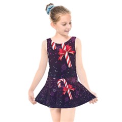 Christmas Lollipop Bowknot Celebrations Kids  Skater Dress Swimsuit