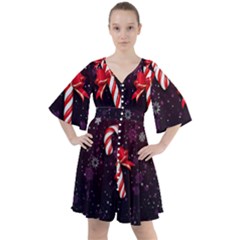 Christmas Lollipop Bowknot Celebrations Boho Button Up Dress