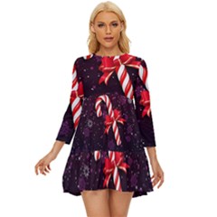 Christmas Lollipop Bowknot Celebrations Long Sleeve Babydoll Dress by Sarkoni