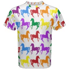 Colorful Horse Background Wallpaper Men s Cotton T-Shirt