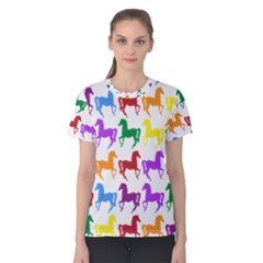 Colorful Horse Background Wallpaper Women s Cotton T-Shirt