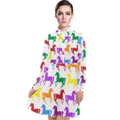 Colorful Horse Background Wallpaper Long Sleeve Chiffon Shirt Dress
