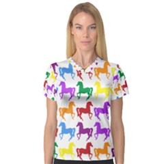 Colorful Horse Background Wallpaper V-Neck Sport Mesh T-Shirt