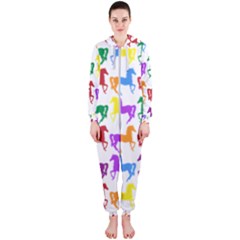 Colorful Horse Background Wallpaper Hooded Jumpsuit (Ladies)