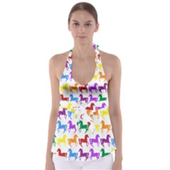 Colorful Horse Background Wallpaper Tie Back Tankini Top