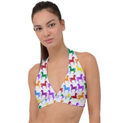 Colorful Horse Background Wallpaper Halter Plunge Bikini Top