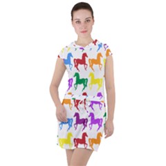 Colorful Horse Background Wallpaper Drawstring Hooded Dress
