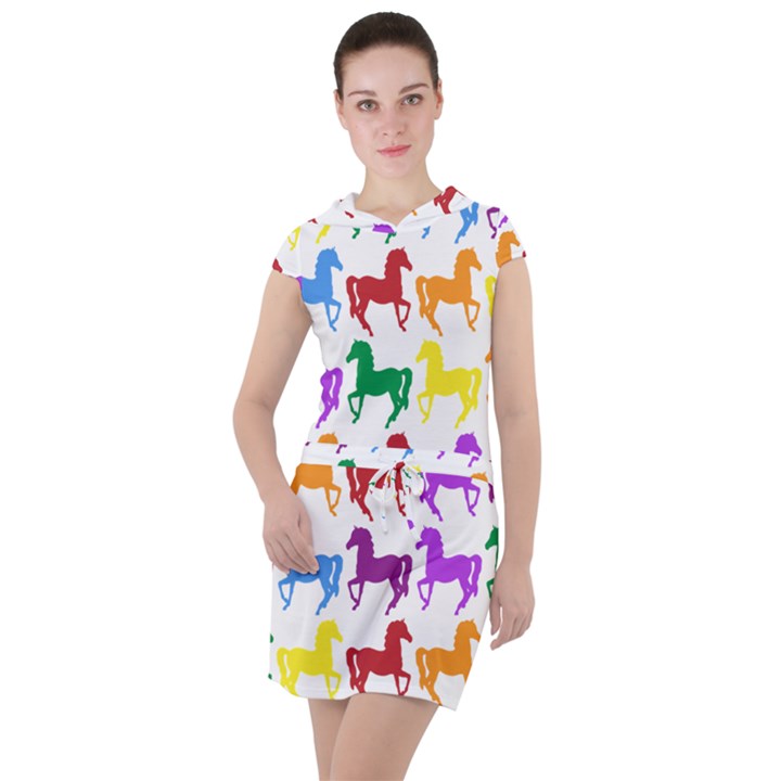 Colorful Horse Background Wallpaper Drawstring Hooded Dress