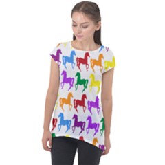 Colorful Horse Background Wallpaper Cap Sleeve High Low Top