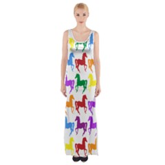 Colorful Horse Background Wallpaper Thigh Split Maxi Dress