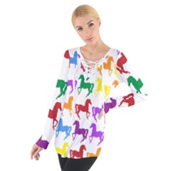 Colorful Horse Background Wallpaper Tie Up T-Shirt