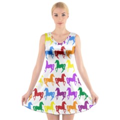 Colorful Horse Background Wallpaper V-Neck Sleeveless Dress