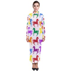 Colorful Horse Background Wallpaper Turtleneck Maxi Dress