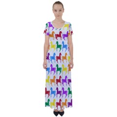 Colorful Horse Background Wallpaper High Waist Short Sleeve Maxi Dress