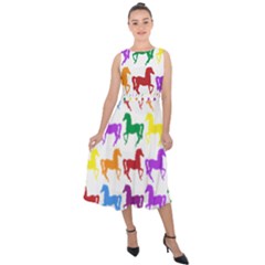 Colorful Horse Background Wallpaper Midi Tie-Back Chiffon Dress