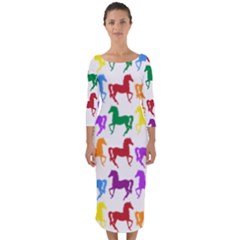 Colorful Horse Background Wallpaper Quarter Sleeve Midi Bodycon Dress