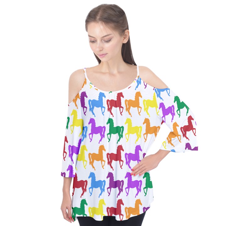 Colorful Horse Background Wallpaper Flutter Sleeve T-Shirt 