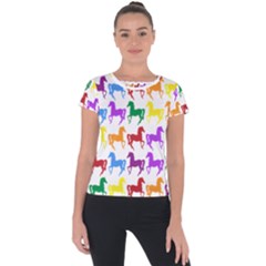 Colorful Horse Background Wallpaper Short Sleeve Sports Top 