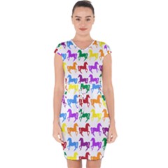 Colorful Horse Background Wallpaper Capsleeve Drawstring Dress 