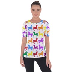 Colorful Horse Background Wallpaper Shoulder Cut Out Short Sleeve Top
