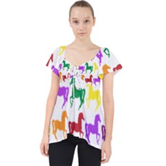 Colorful Horse Background Wallpaper Lace Front Dolly Top